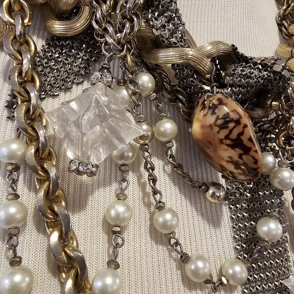 Mishka Piaf goldtone statement necklace made with repurposed vintage jewelry - Picture 7 of 11